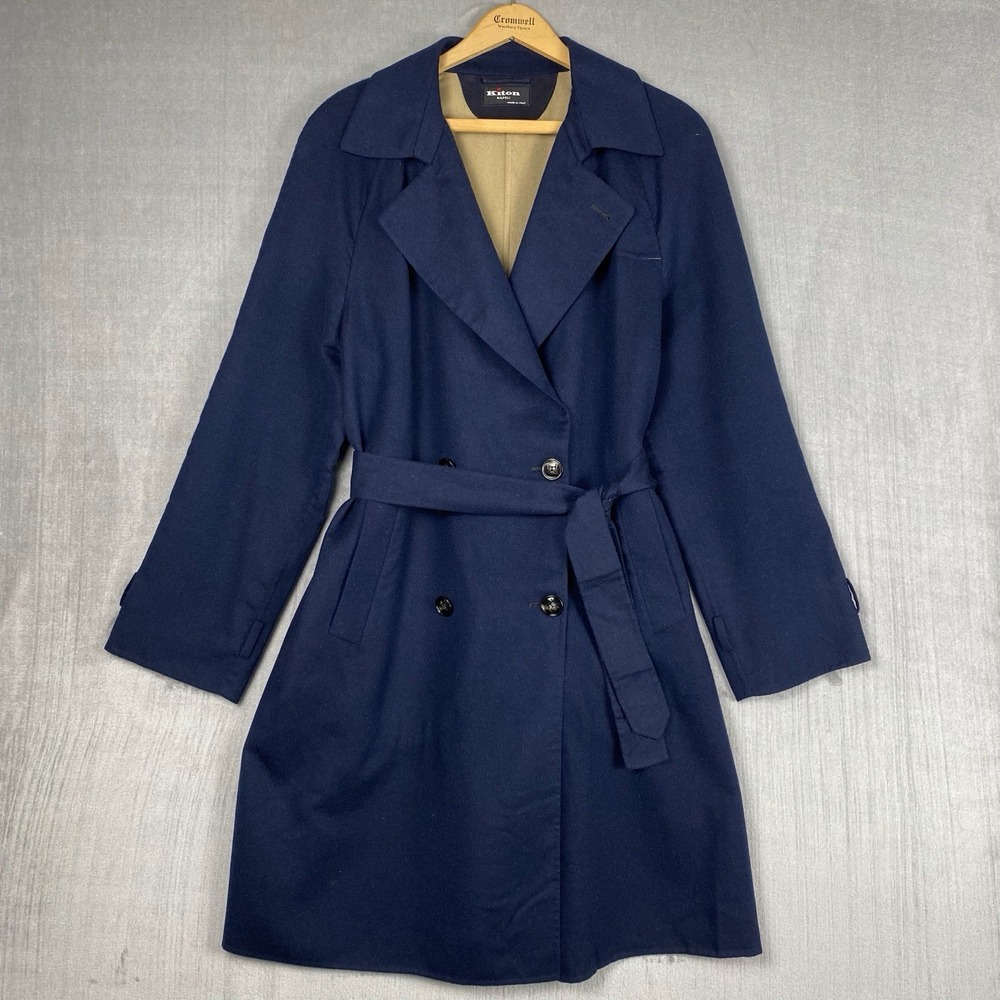 Kiton‎ Napoli Overcoat Mens 50 US 40 Double Breasted Silk Cashmere Lambskin Navy